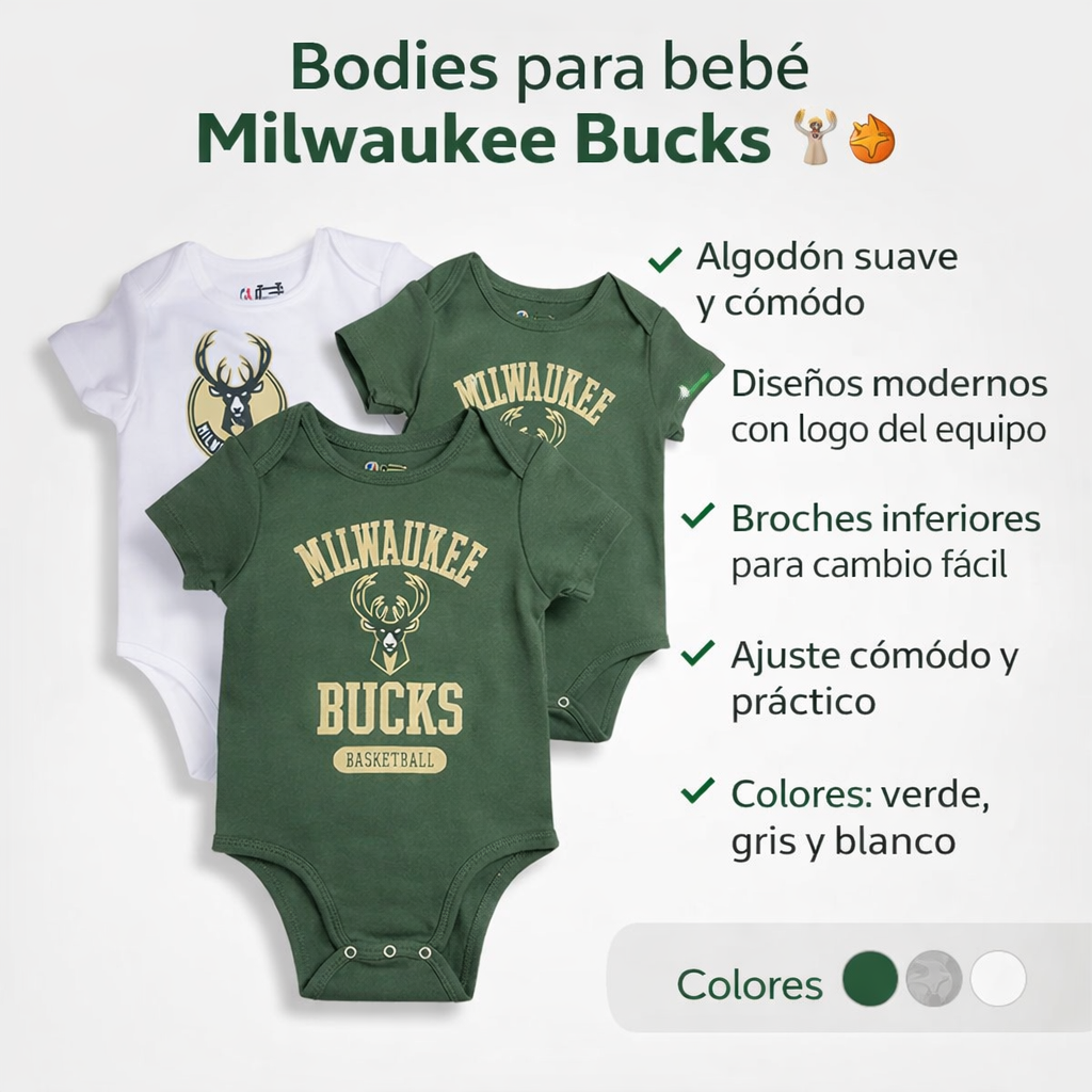 Set de bodys para bebé Milwaukee Bucks  x3 🦌💚