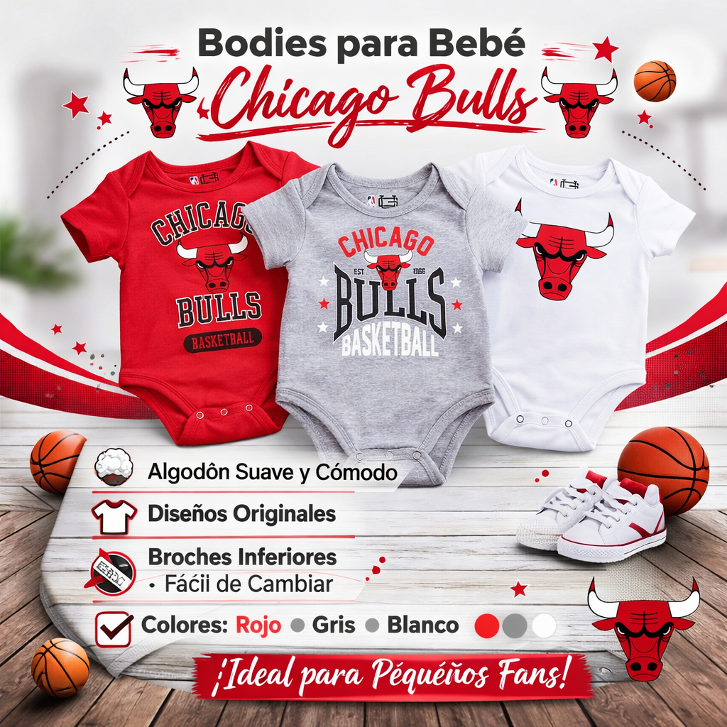 Set de bodys para bebé Chicago Bulls x3 🏀❤️