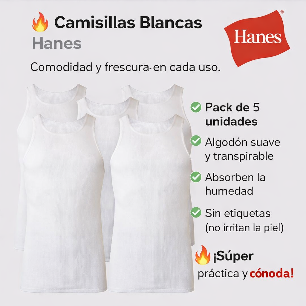 🤍 Camisilla Blanca Hanes x1 unidad