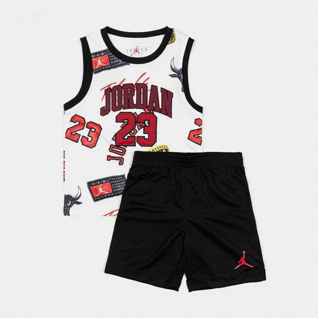 🏀 Conjunto Kids Jordan 23 Set Niño Blanco/Negro – Estilo Michael Jordan