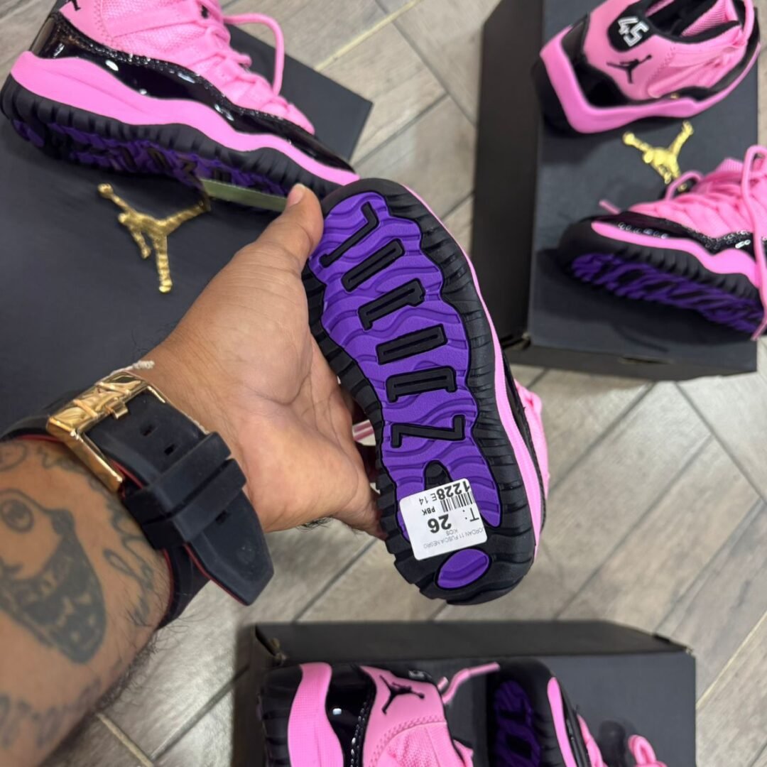 Alternative view of Jordan Retro 11 Kids Pink Black 💖🖤