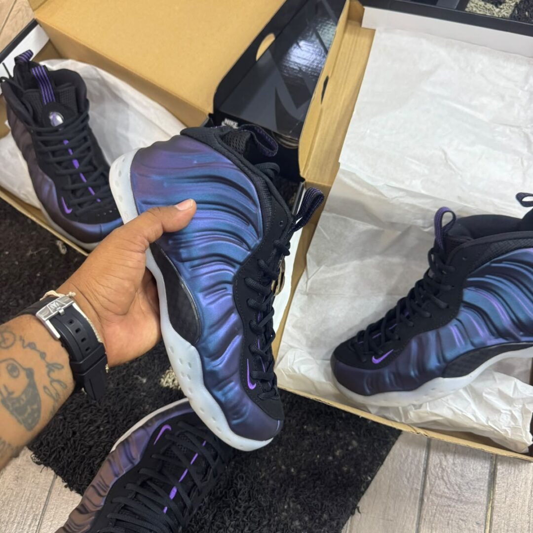 Alternative view of nike foamposite one eggplant